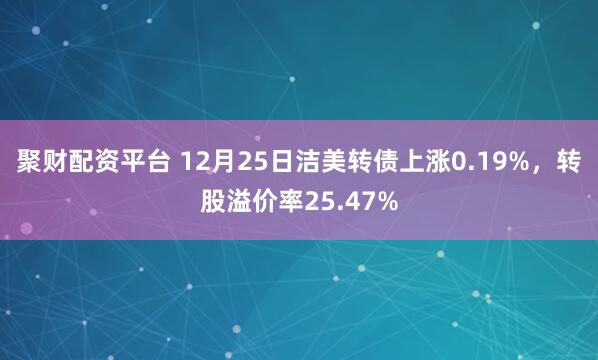 聚财配资平台 12月25日洁美转债上涨0.19%，转股溢价率25.47%